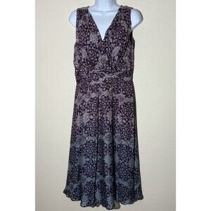 Isabella Bird Silk Blend Midi Dress 4 Sleeveless Purple Gray Floral‎ Print